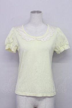 画像1: Emily Temple cute / スカラップ襟半袖カットソー  イエローＸ白 T-25-06-06-010-ET-TO-SA-ZT