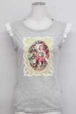 画像1: Jane Marple / 額縁プリントノースリーブカットソー  グレーＸ白 T-25-06-06-011-JM-TO-SA-ZT129 (1)