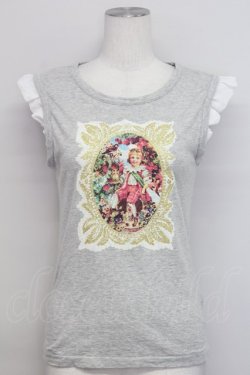 画像1: Jane Marple / 額縁プリントノースリーブカットソー  グレーＸ白 T-25-06-06-011-JM-TO-SA-ZT