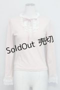Jane Marple / ハイネックレース別珍リボンカットソー  ピンク T-25-06-06-013-JM-TO-SA-ZT129