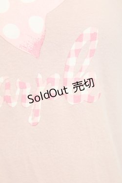 画像3: Jane Marple / ドットリボン&ギンガムロゴ半袖カットソー  ピンクＸ白 T-25-06-06-014-JM-TO-SA-ZT129