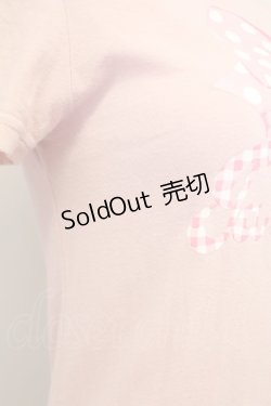 画像4: Jane Marple / ドットリボン&ギンガムロゴ半袖カットソー  ピンクＸ白 T-25-06-06-014-JM-TO-SA-ZT129