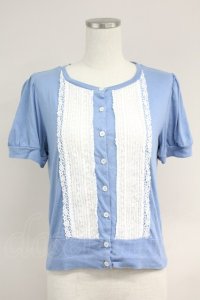 Jane Marple / フロントレース半袖カットカーディガン  青Ｘ白 T-25-06-09-015-JM-TO-SA-ZT019