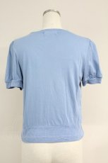 画像2: Jane Marple / フロントレース半袖カットカーディガン  青Ｘ白 T-25-06-09-015-JM-TO-SA-ZT019 (2)