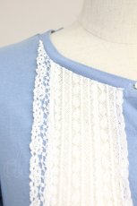 画像3: Jane Marple / フロントレース半袖カットカーディガン  青Ｘ白 T-25-06-09-015-JM-TO-SA-ZT019 (3)
