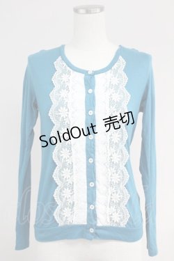 画像1: Jane Marple / フロントレースカットカーディガン  青Ｘ白 T-25-06-09-016-JM-TO-SA-ZT019