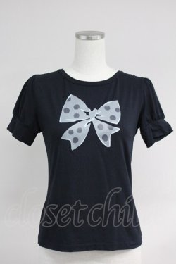 画像1: Jane Marple / ドットリボン半袖カットソー  黒 T-25-06-09-017-JM-TO-SA-ZT
