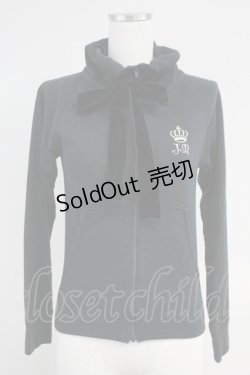 画像1: Jane Marple / JM刺繍ハイネックZIPトップス  黒 T-25-06-09-021-JM-TO-SA-ZT019