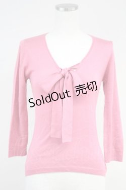 画像1: Jane Marple Dans Le Salon / 胸元リボンニットトップス  ピンク T-25-06-09-003-JM-TO-SA-ZT018