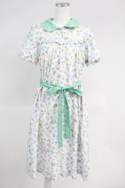 画像1: Jane Marple / おもちゃ総柄半袖ワンピース  白Ｘグリーン T-25-06-09-032-JM-OP-SA-ZT