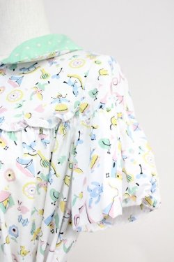 画像3: Jane Marple / おもちゃ総柄半袖ワンピース  白Ｘグリーン T-25-06-09-032-JM-OP-SA-ZT151