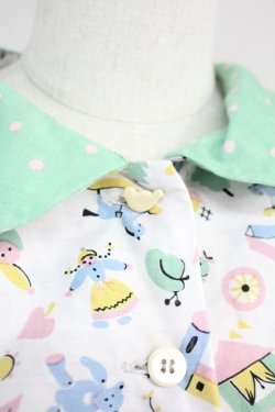 画像4: Jane Marple / おもちゃ総柄半袖ワンピース  白Ｘグリーン T-25-06-09-032-JM-OP-SA-ZT151