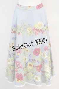 Jane Marple / 手書きフラワープリントスカート  サックス T-25-06-09-037-JM-SK-SA-ZT