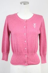 Emily Temple cute / トルソー刺繍ラメニットカーディガン  濃ピンク T-25-06-09-004-ET-TO-SA-ZT018