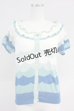 画像1: Jane Marple / スカラップ風デザイン半袖ニットカーディガン  アイボリーＸ青 T-25-06-09-011-JM-TO-SA-ZT018