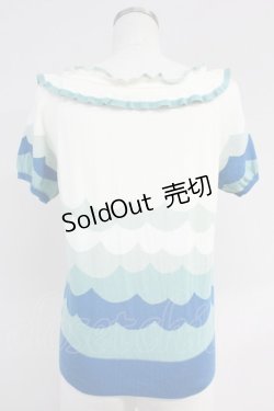 画像2: Jane Marple / スカラップ風デザイン半袖ニットカーディガン  アイボリーＸ青 T-25-06-09-011-JM-TO-SA-ZT018