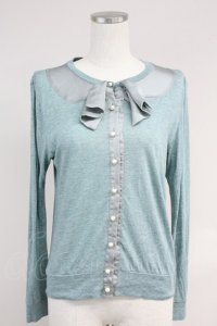 Jane Marple / フロントサテンリボンデザインカーディガン  サックスＸグレー T-25-06-09-012-JM-TO-SA-ZT019