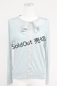 Jane Marple / フロントサテンリボンデザインカーディガン  サックスＸグレー T-25-06-09-012-JM-TO-SA-ZT019