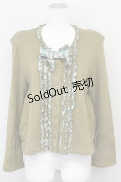 画像1: PINK HOUSE / マドラスチェックリボン&フリルカットカーディガン  カーキ T-25-06-21-004-LO-TO-SA-ZT079