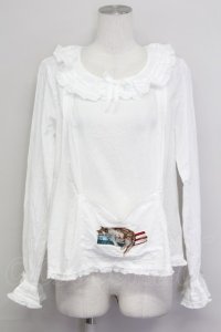 PINK HOUSE / 書斎の猫たち刺繍入りローンブラウス  アイボリー T-25-06-23-002-LO-BL-SA-ZY