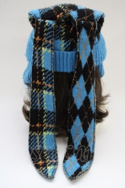 画像2: Candy Stripper / FLUFFY CHECK BUNNY EAR BEANIE  ブルー T-25-06-29-009-PU-AC-OW-ZT