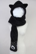 NieR Clothing / 猫耳フード手袋付き 一体型ふわもこマフラー  ブラック T-25-06-29-011-PU-AC-IG-ZT