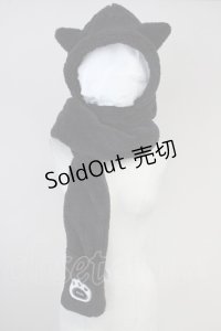 NieR Clothing / 猫耳フード手袋付き 一体型ふわもこマフラー  ブラック T-25-06-29-011-PU-AC-IG-ZT