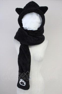 画像1: NieR Clothing / 猫耳フード手袋付き 一体型ふわもこマフラー  ブラック T-25-06-29-011-PU-AC-IG-ZT
