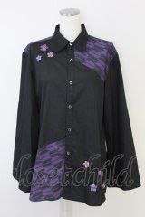 AXES-X / 矢羽根ＰＴ＆桔梗刺繍シャツ L ブラック T-25-07-02-021-LO-TO-SA-ZI