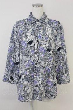 画像1: axes femme / チェック×ローズ七分シャツ M パープル T-25-07-02-024-AX-BL-SA-ZT