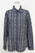 axes femme / 更紗ストライプ柄メンズシャツ M ブラック T-25-07-02-025-AX-BL-SA-ZT