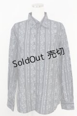 axes femme / 更紗ストライプ柄メンズシャツ M ブラック T-25-07-02-025-AX-BL-SA-ZI