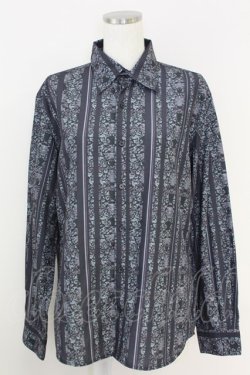 画像1: axes femme / 更紗ストライプ柄メンズシャツ M ブラック T-25-07-02-025-AX-BL-SA-ZT