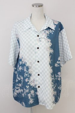 画像1: axes femme / 和柄ｍｉｘハワイアンシャツ M ブルー T-25-07-02-004-AX-BL-SA-ZT