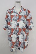 AXES-X / レース柄プリントシャツ L オレンジ T-25-07-02-009-LO-BL-SA-ZT
