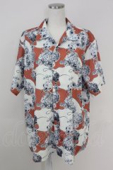 AXES-X / レース柄プリントシャツ L オレンジ T-25-07-02-009-LO-BL-SA-ZI
