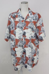 AXES-X / レース柄プリントシャツ L オレンジ T-25-07-02-009-LO-BL-SA-ZI
