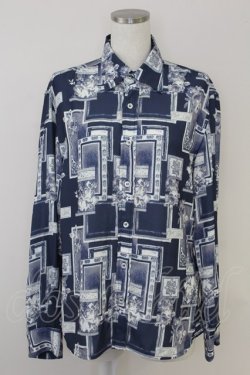画像1: axes femme / フラワー×額縁ptシャツ M ネイビー T-25-07-02-013-AX-TO-SA-ZT