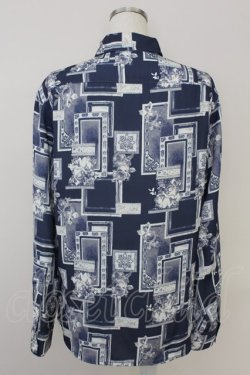 画像2: axes femme / フラワー×額縁ptシャツ M ネイビー T-25-07-02-013-AX-TO-SA-ZT