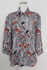 axes femme / チェック×ローズ七分シャツ M レッド T-25-07-02-020-AX-BL-SA-ZI