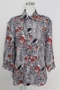 axes femme / チェック×ローズ七分シャツ M レッド T-25-07-02-020-AX-BL-SA-ZI