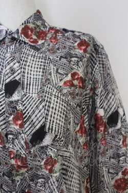 画像7: axes femme / チェック×ローズ七分シャツ M レッド T-25-07-02-020-AX-BL-SA-ZI