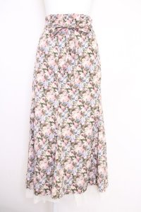 axes femme / 花柄マーメイドフレアスカート  ブルー T-25-07-05-008-AX-SK-SA-ZI