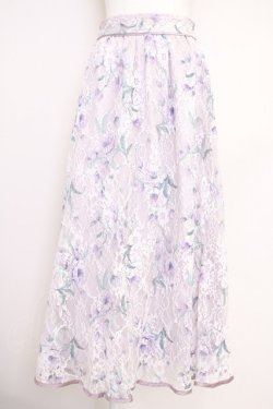 画像1: axes femme / フラワー柄レーシーロングスカート  ピンク T-25-07-05-011-AX-SK-SA-ZT