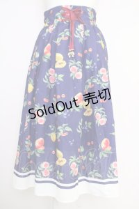 axes femme / ミックスフルーツ柄スカート M ネイビー T-25-07-05-014-AX-SK-SA-ZI