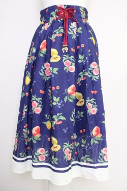 画像1: axes femme / ミックスフルーツ柄スカート M ネイビー T-25-07-05-014-AX-SK-SA-ZT