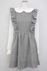 Ank Rouge / ギンガムチェック&シフォン袖ドッキングワンピース  黒Ｘ白 T-25-07-08-020-CA-OP-SA-ZT350