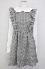 画像1: Ank Rouge / ギンガムチェック&シフォン袖ドッキングワンピース  黒Ｘ白 T-25-07-08-020-CA-OP-SA-ZT350 (1)