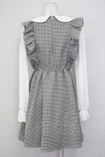 画像2: Ank Rouge / ギンガムチェック&シフォン袖ドッキングワンピース  黒Ｘ白 T-25-07-08-020-CA-OP-SA-ZT350 (2)