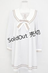 Amavel / 切替Aラインセーラーワンピース  ラベンダーＸ白Ｘブラウン T-25-07-08-025-CA-OP-SA-ZT349
